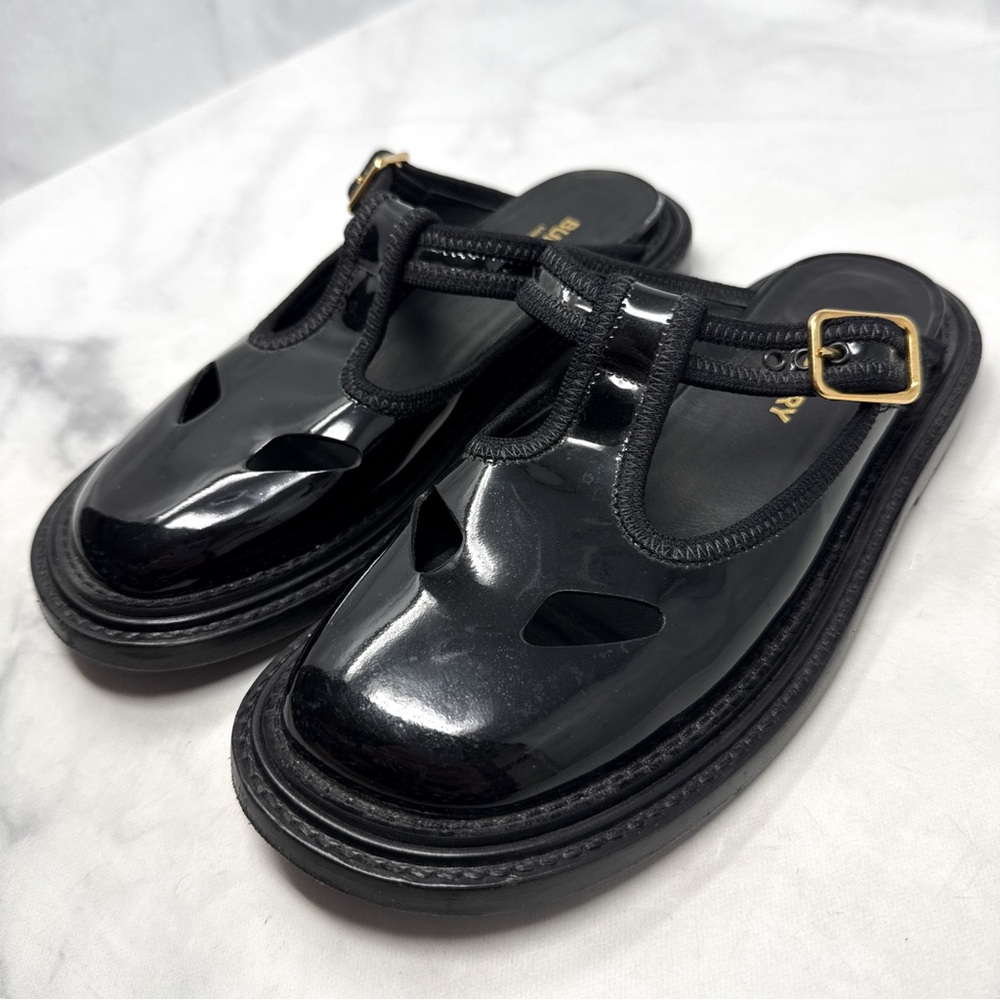 Burberry Alannis T-Bar Mary Jane Patent Leather Slide Mule Clog Shoes Black 36 - Picture 4 of 14